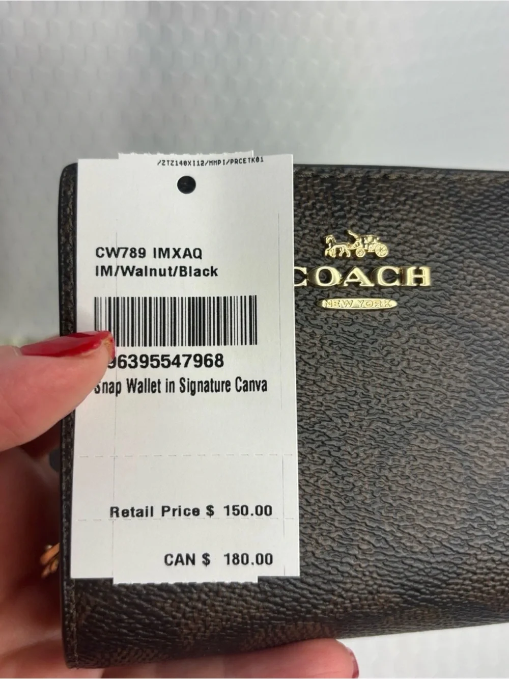 - Coach Black and Walnut Signature Snap Wallet Retail $180 NWT